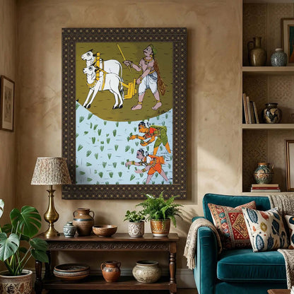 Traditional Inidan Folk Art -  Cheriyal scroll Canvas Art Prints For Home Decor Wall Decor