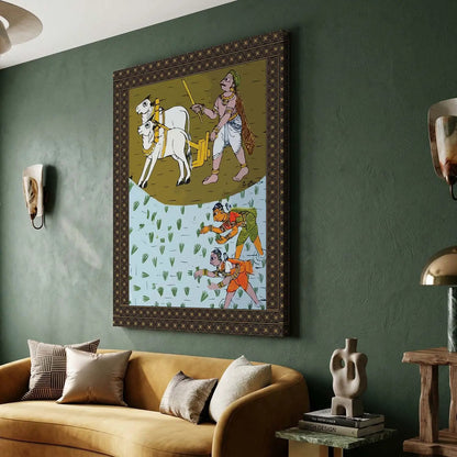 Traditional Inidan Folk Art -  Cheriyal scroll Canvas Art Prints For Home Decor Wall Decor
