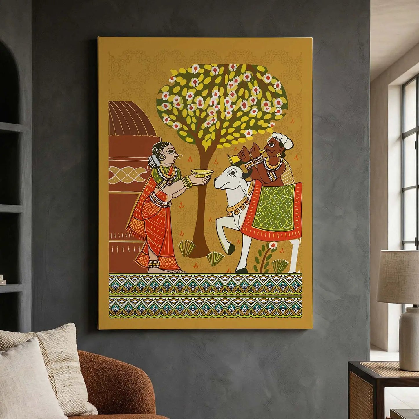 Traditional Inidan Folk Art -  Cheriyal scroll Canvas Art Prints For Home Decor Wall Decor
