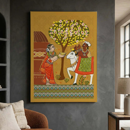 Traditional Inidan Folk Art -  Cheriyal scroll Canvas Art Prints For Home Decor Wall Decor