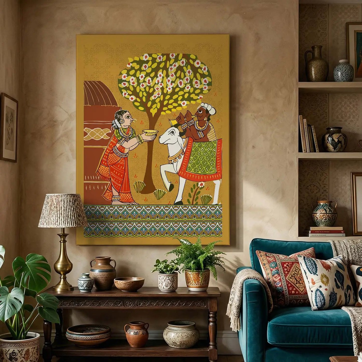 Traditional Inidan Folk Art -  Cheriyal scroll Canvas Art Prints For Home Decor Wall Decor