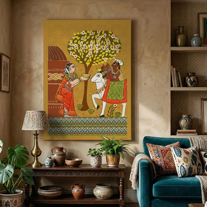 Traditional Inidan Folk Art -  Cheriyal scroll Canvas Art Prints For Home Decor Wall Decor