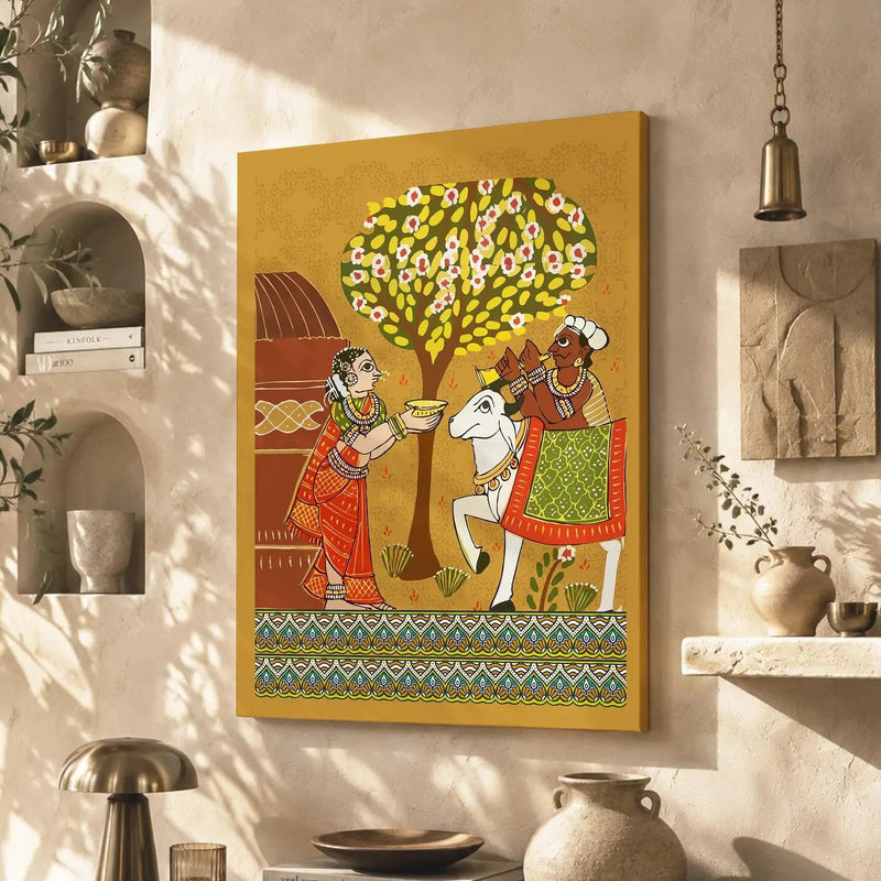 Traditional Inidan Folk Art -  Cheriyal scroll Canvas Art Prints For Home Decor Wall Decor