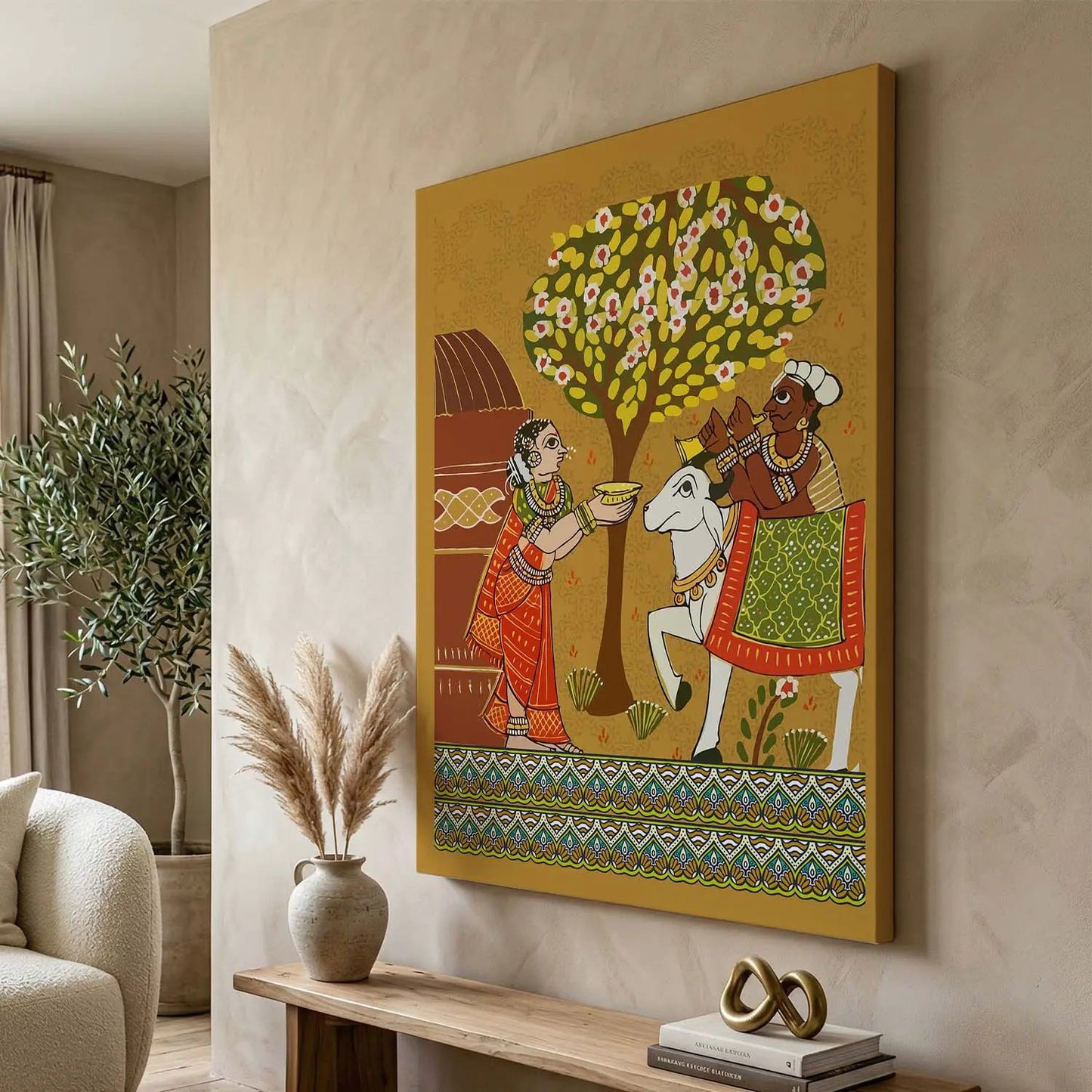 Traditional Inidan Folk Art -  Cheriyal scroll Canvas Art Prints For Home Decor Wall Decor
