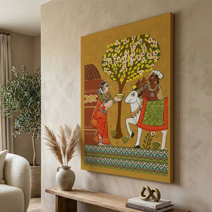 Traditional Inidan Folk Art -  Cheriyal scroll Canvas Art Prints For Home Decor Wall Decor