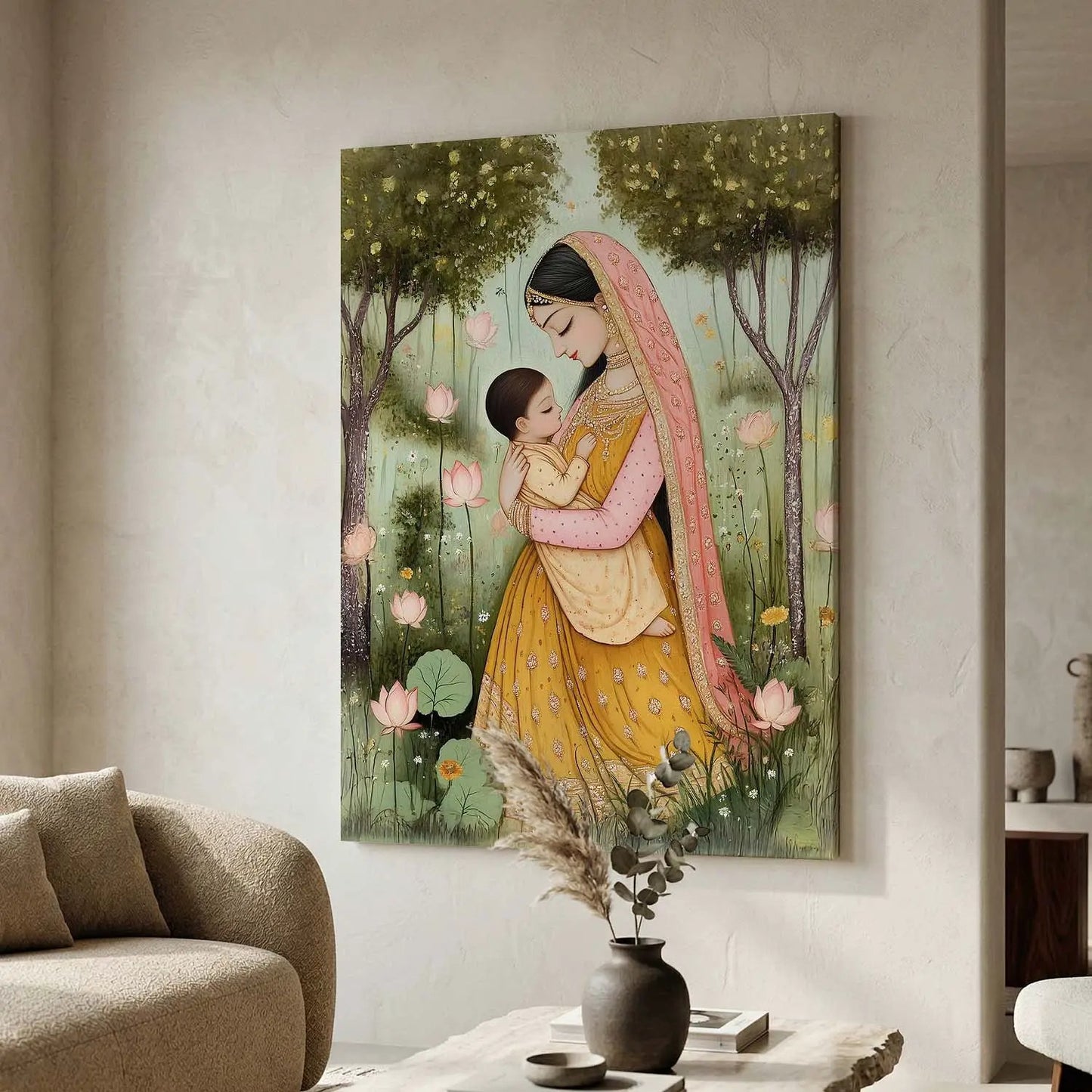 Traditional Inidan Folk Art -  Kangra Art Canvas Prints For Home Decor Wall Decor