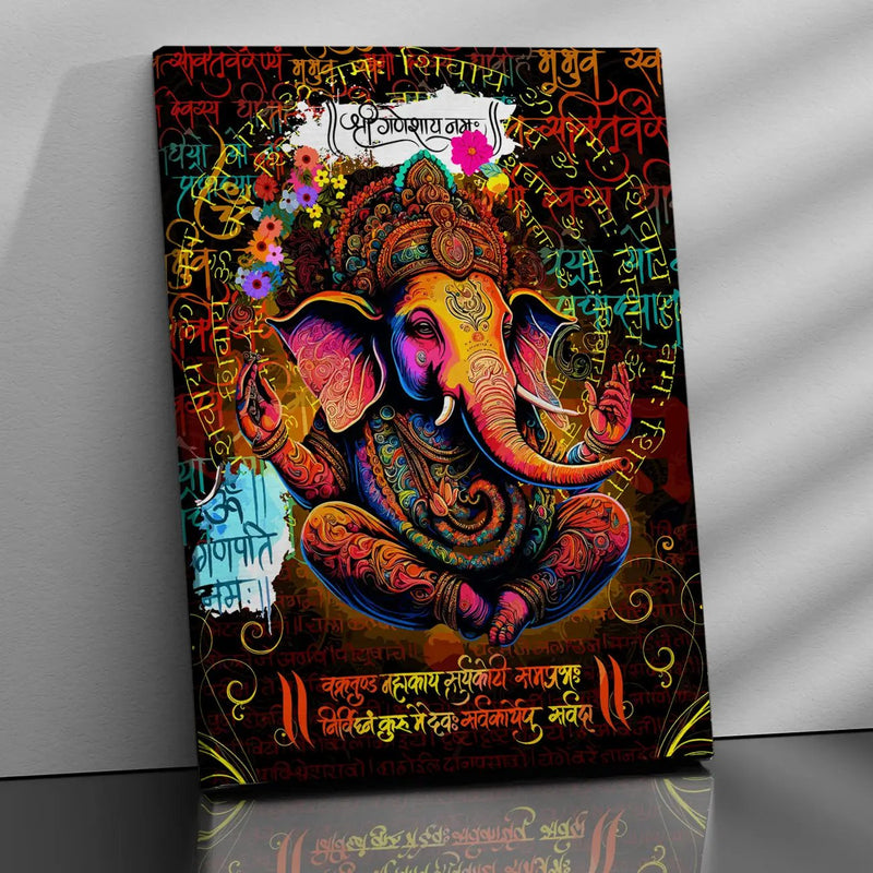 Indian Lord Ganesha Canvas Painting | Divine Artwork for Home Decor-Kotart