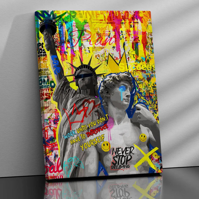 Graffiti-Style David Statue and Statue of Liberty Canvas Paintings for Wall Decor-Kotart