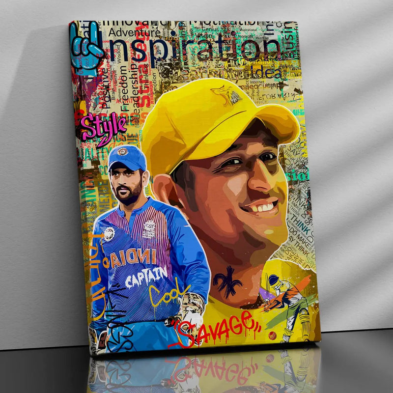Captain Cool MS Dhoni Canvas Art | Cricket Legend Dhoni Wall Decor Canvas Paintings for Home and Office Wall Decor-Kotart