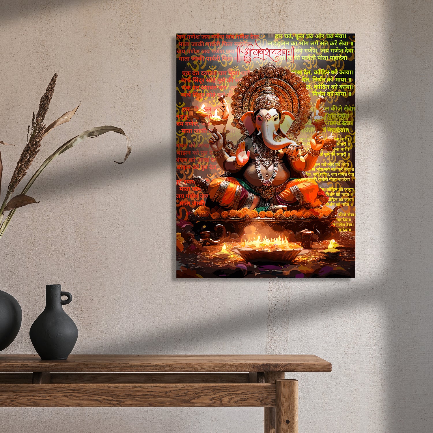 Vibrant Ganesha Canvas Art Paintings for Home and Living Room Pooja Room Office Wall Decor-Kotart