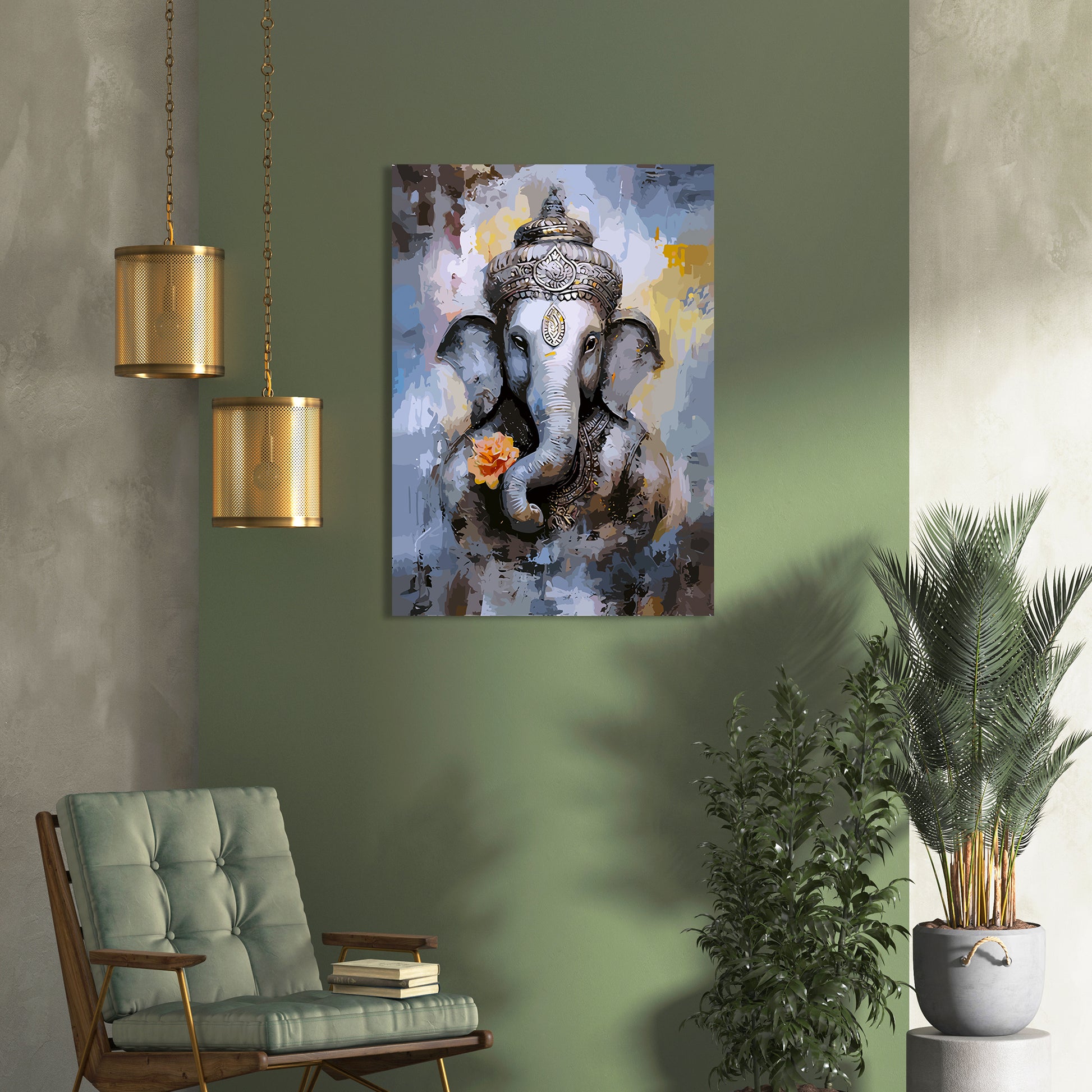 Shri Ganesha Canvas Art Paintings for Home and Living Room Pooja Room Office Wall Decor-Kotart