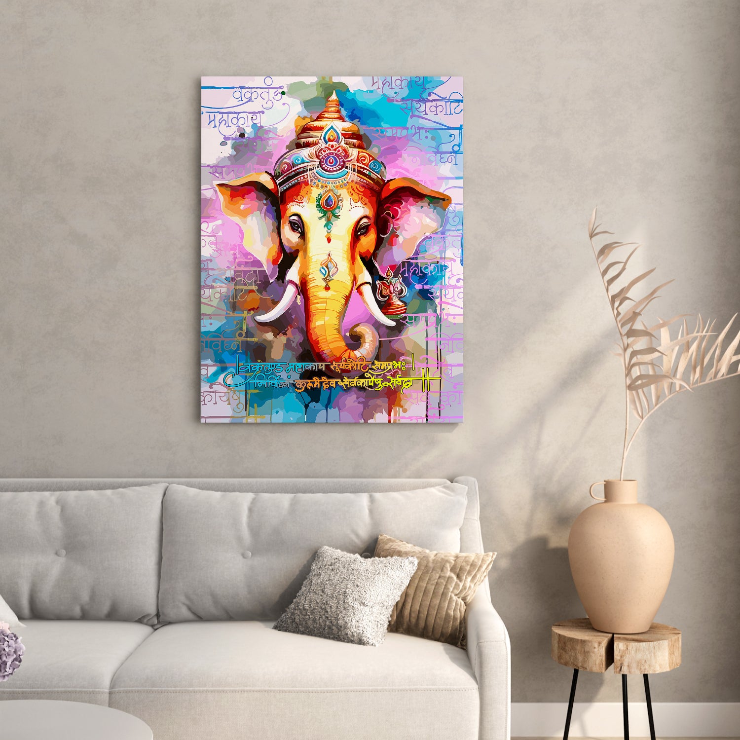 Vibrant Shri Ganesha Canvas Art Paintings for Home and Living Room Pooja Room Office Wall Decor-Kotart