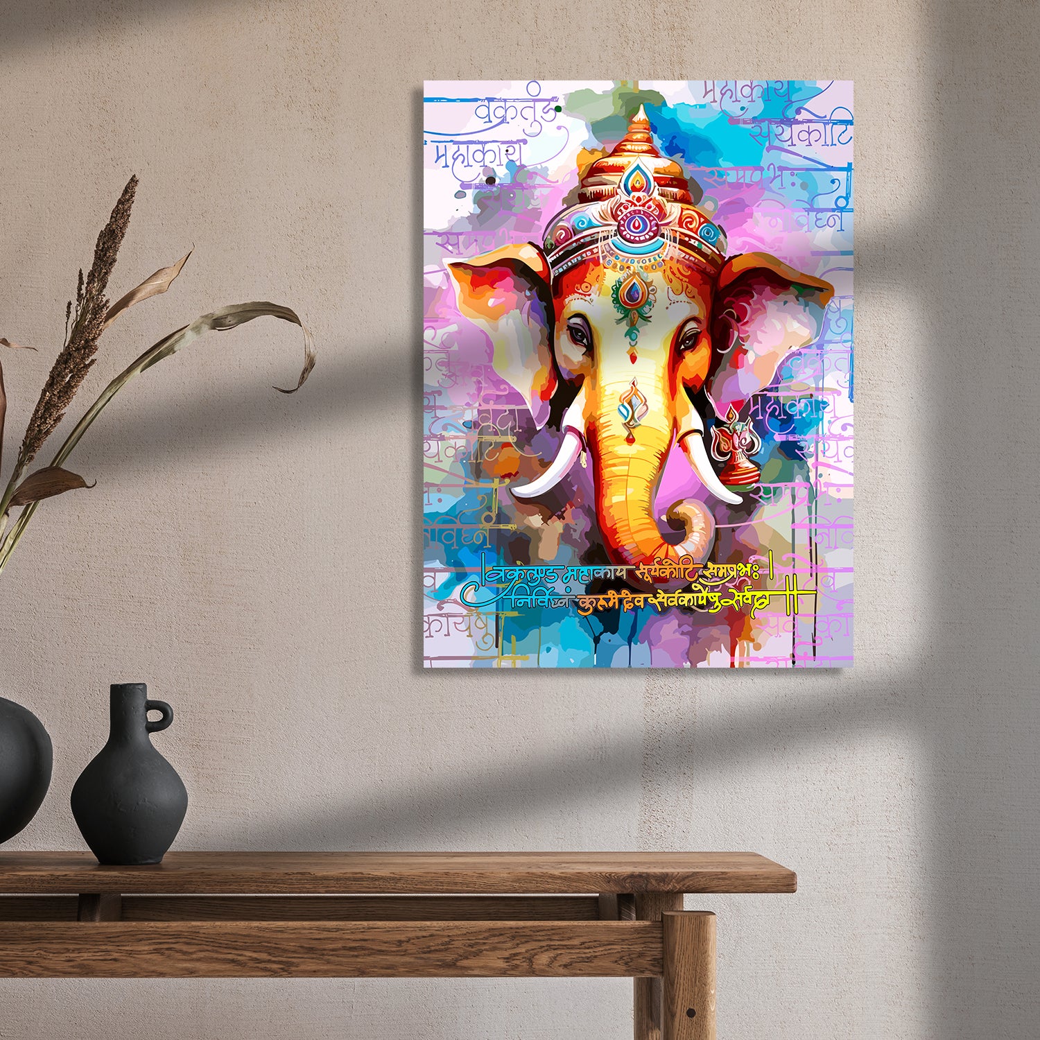 Vibrant Shri Ganesha Canvas Art Paintings for Home and Living Room Pooja Room Office Wall Decor-Kotart