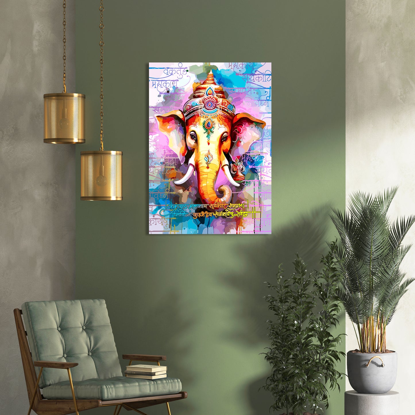 Vibrant Shri Ganesha Canvas Art Paintings for Home and Living Room Pooja Room Office Wall Decor-Kotart