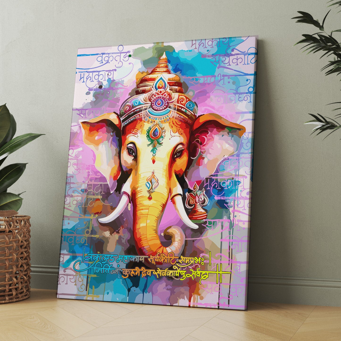 Vibrant Shri Ganesha Canvas Art Paintings for Home and Living Room Pooja Room Office Wall Decor-Kotart