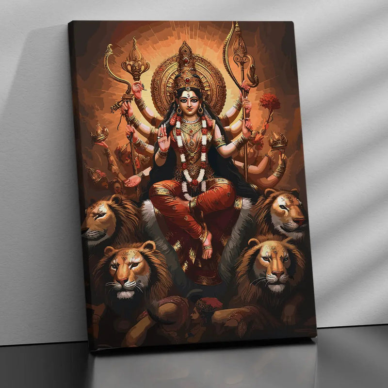Durga's Radiance: Timeless Canvas Masterpiece for Home and Living Room Pooja Room Wall Decor-Kotart