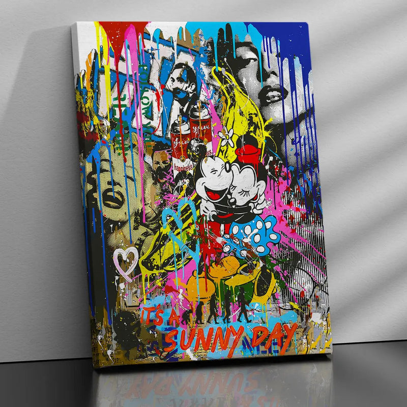 Disney Characters Mickey and Mini Vibrant Pop Art Canvas Painting - A Burst of Color and Creativity-Kotart