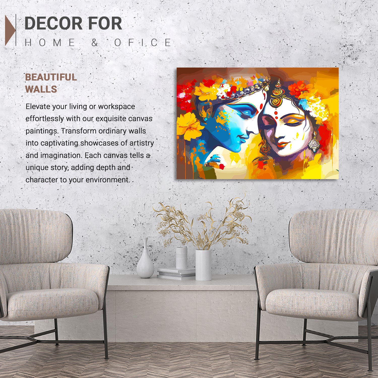 Beautiful Radha Krishna Canvas Art Piece for Wall Decoration-Kotart