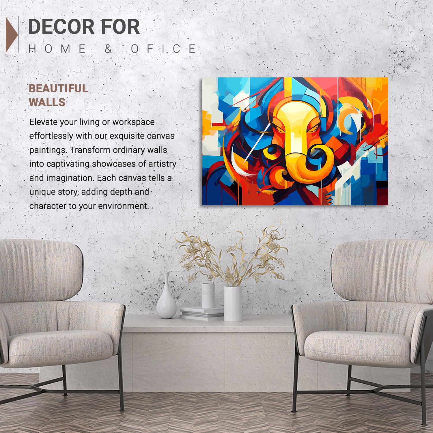 Modern Ganesha Art Canvas Paintings for Home and Living Room Pooja Room Wall Decor-Kotart