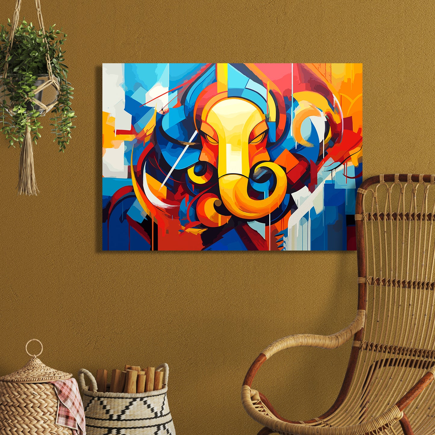 Modern Ganesha Art Canvas Paintings for Home and Living Room Pooja Room Wall Decor-Kotart