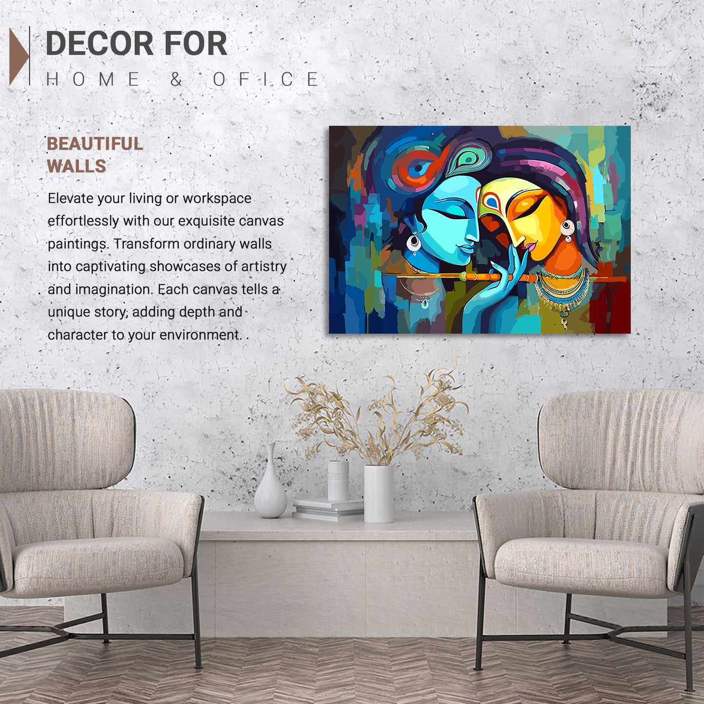 Symbol of Love Radha Krishna Canvas Art Piece for Wall Decoration-Kotart