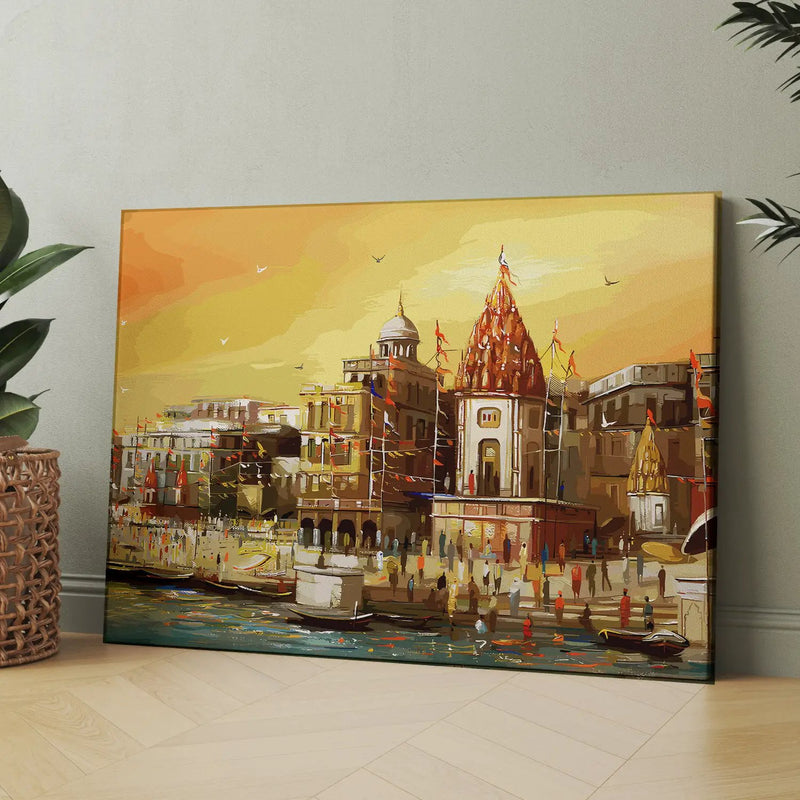 Spiritual Haven: Detailed Mandir Canvas Print-Kotart