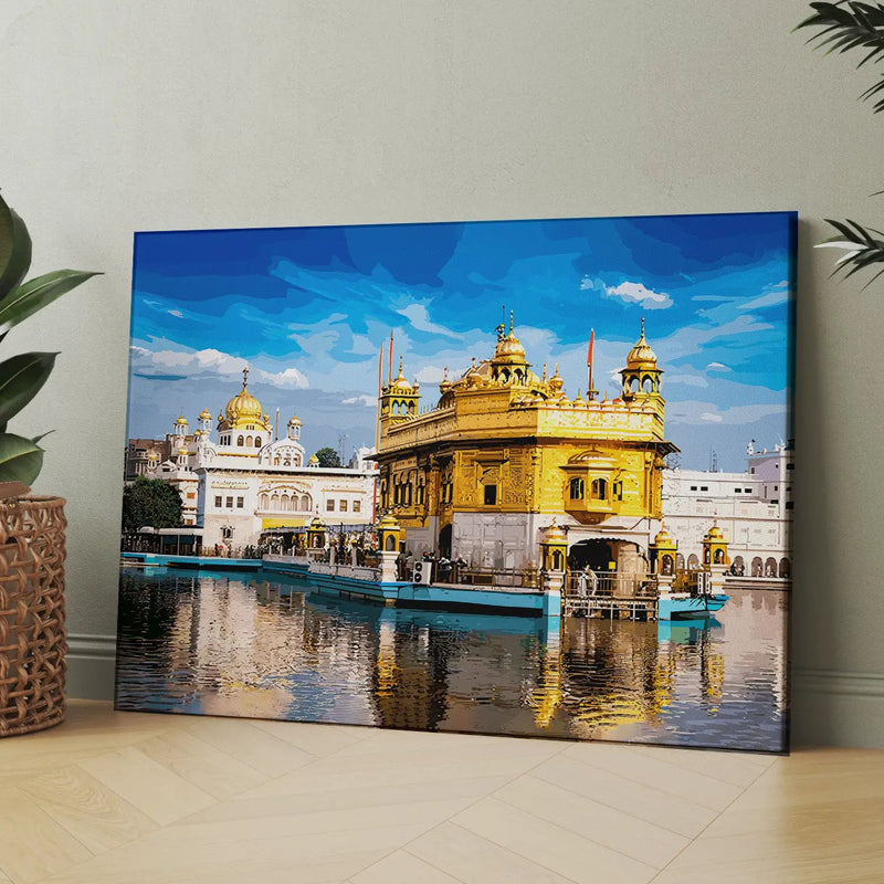 Golden Grace: Amritsar Temple Canvas Painting-Kotart