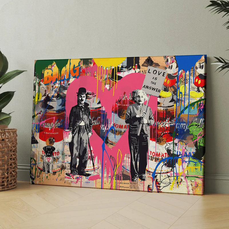 Charlie Chaplin and Albert Einstein Vibrant Pop Art Canvas Painting-Kotart