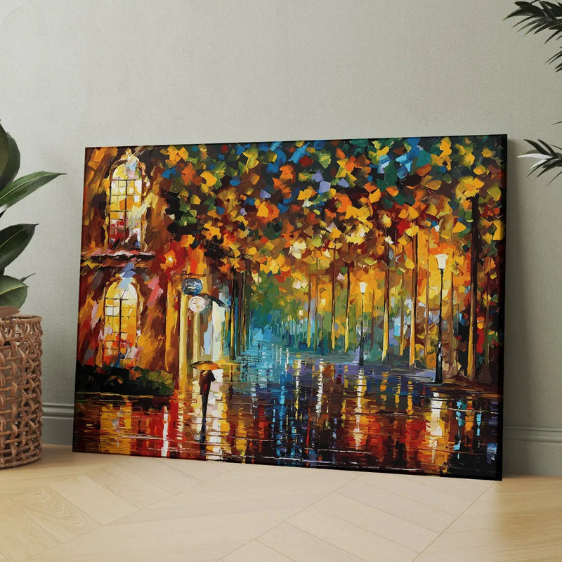 Contemporary Mixed Media Canvas Painting Inspired By Leonid Afremov Featuring a Vibrant City Scene for Office Wall Art-Kotart