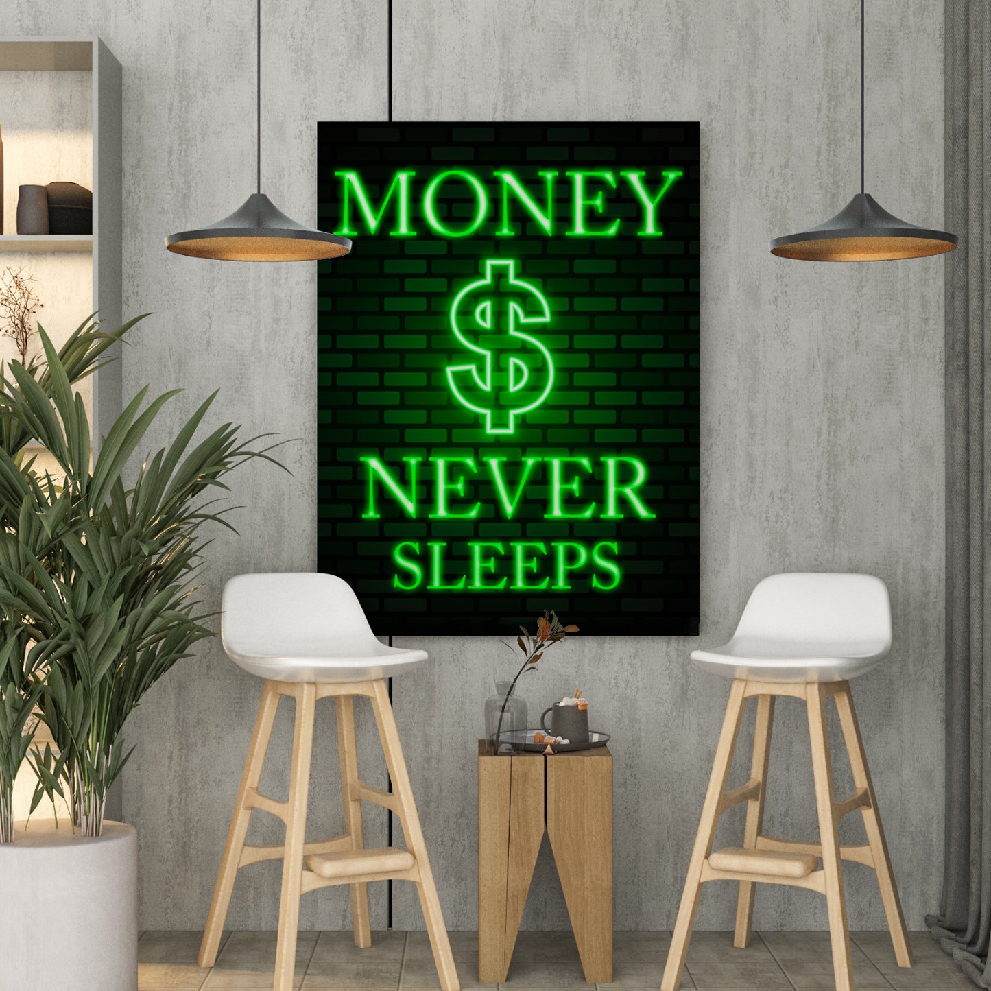 Money Never Sleeps Quote Canvas Arts for Home Office Study Room Living Room Wall Decor-Kotart