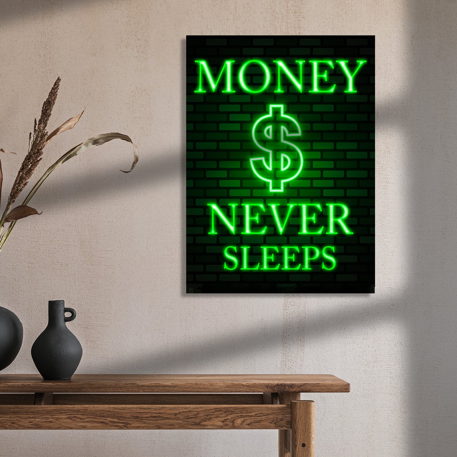 Money Never Sleeps Quote Canvas Arts for Home Office Study Room Living Room Wall Decor-Kotart