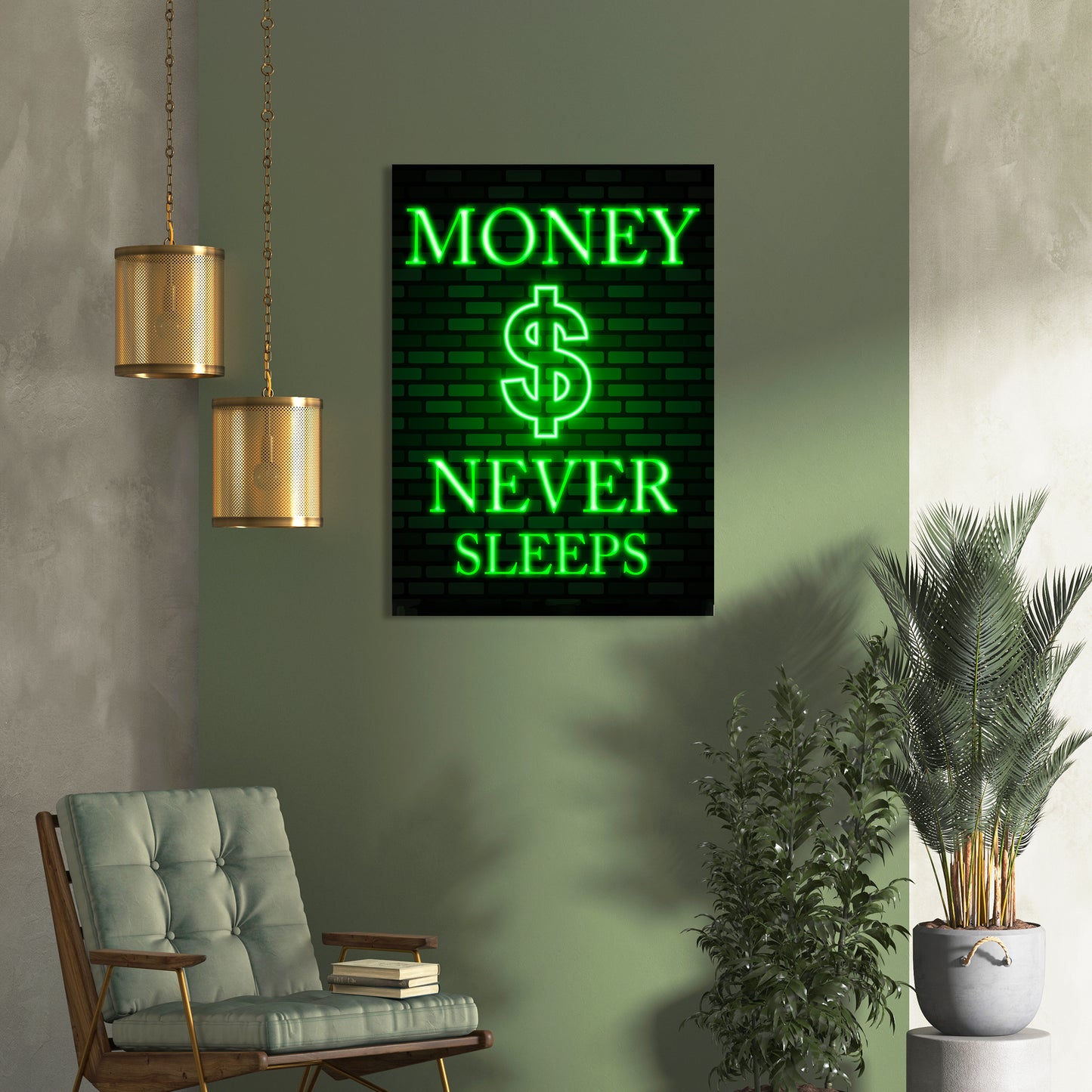 Money Never Sleeps Quote Canvas Arts for Home Office Study Room Living Room Wall Decor-Kotart