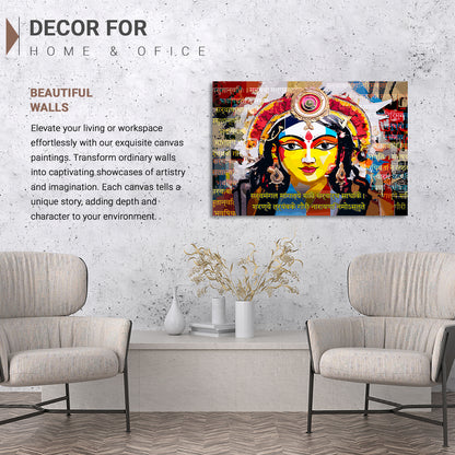 Empowerment on Canvas: Goddess Durga Artistry Canvas Paintings for Home and Living Room Pooja Room Wall Decor-Kotart