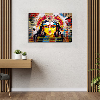 Empowerment on Canvas: Goddess Durga Artistry Canvas Paintings for Home and Living Room Pooja Room Wall Decor-Kotart