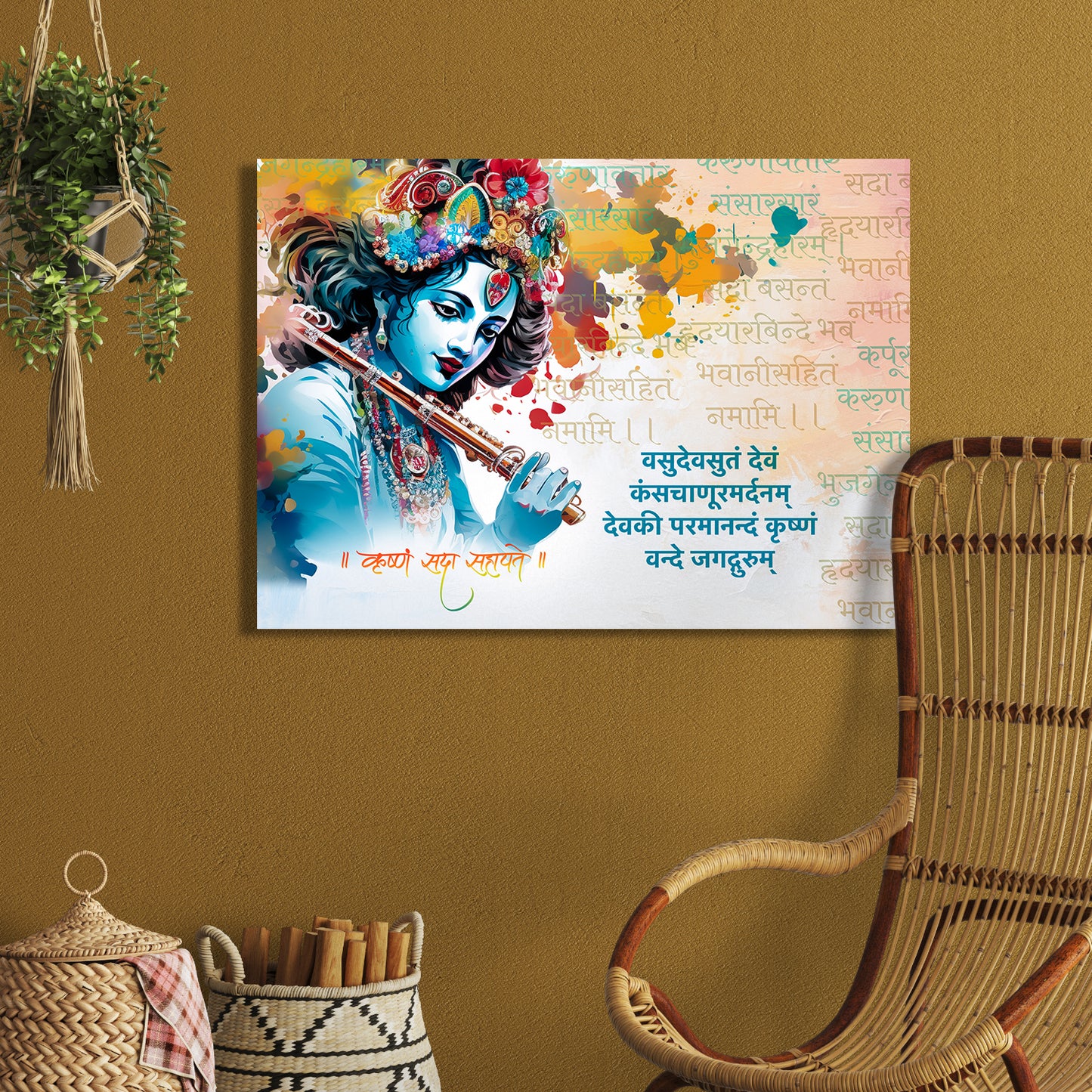 Krishna Canvas Painting - Divine Serenity and Spiritual Elegance-Kotart