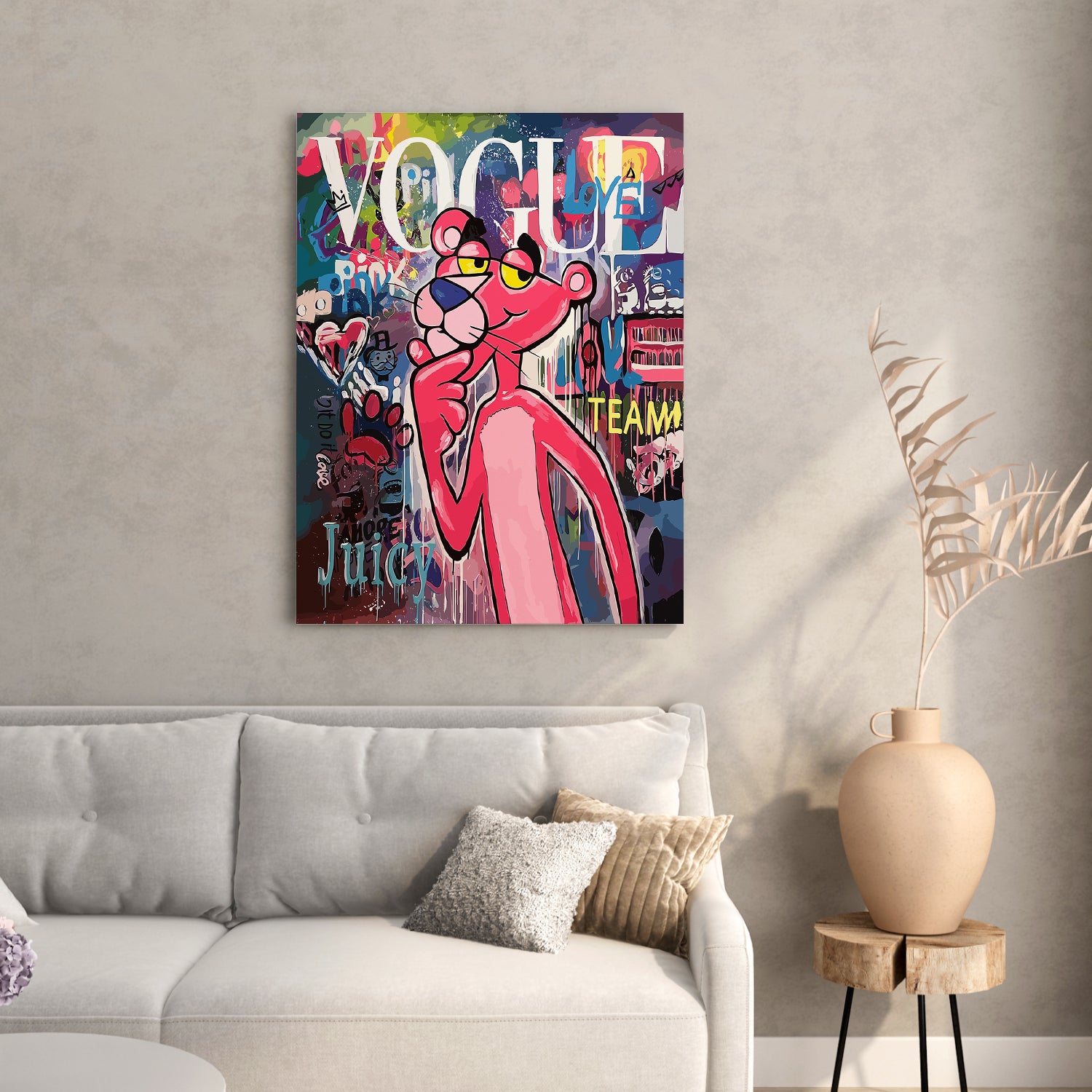 Vibrant Pink Panther Modern Art Canvas Painting-Kotart