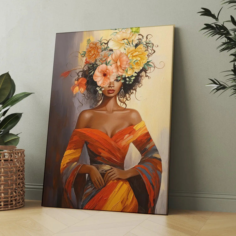 Floral Crown Beauty: Contemporary Canvas Wall Art