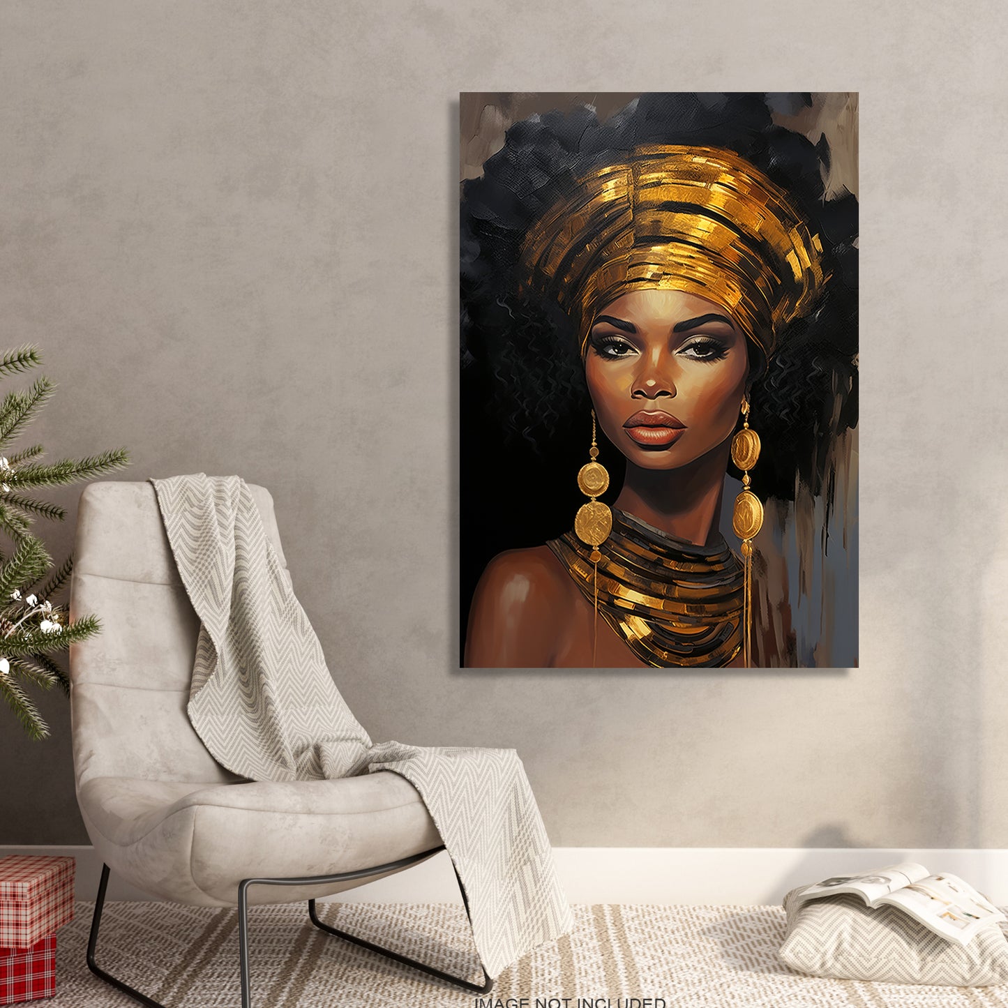 Golden Elegance: African Woman Portrait Canvas Art Print