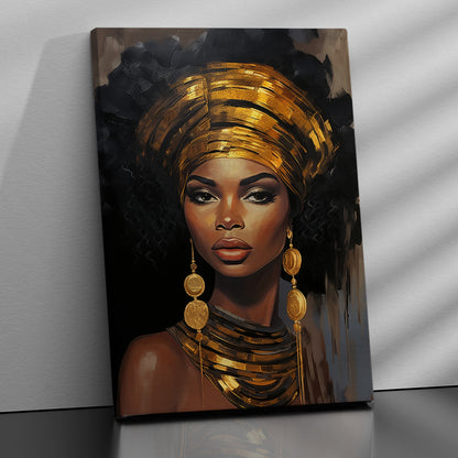 Golden Elegance: African Woman Portrait Canvas Art Print