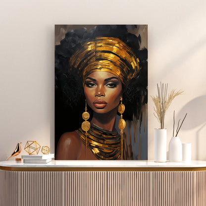 Golden Elegance: African Woman Portrait Canvas Art Print