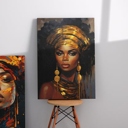 Golden Elegance: African Woman Portrait Canvas Art Print