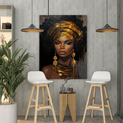 Golden Elegance: African Woman Portrait Canvas Art Print