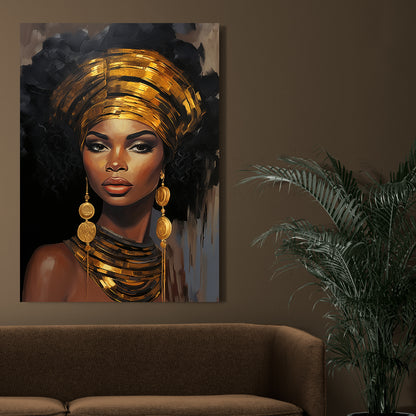 Golden Elegance: African Woman Portrait Canvas Art Print