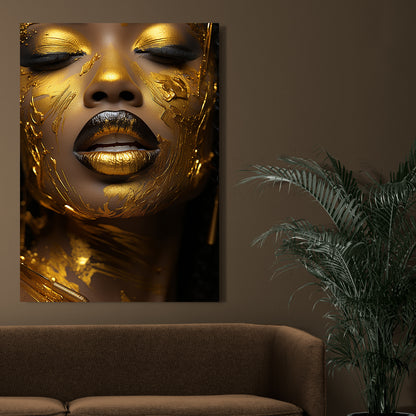 Golden Elegance - African Facial Art Canvas Print