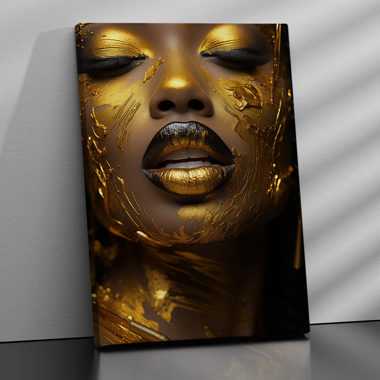Golden Elegance - African Facial Art Canvas Print - Kotart