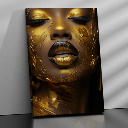 Golden Elegance - African Facial Art Canvas Print