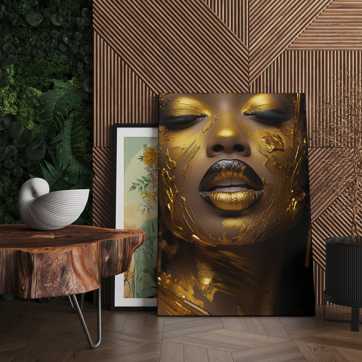 Golden Elegance - African Facial Art Canvas Print