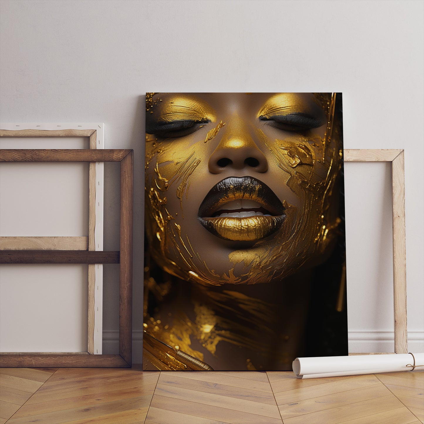 Golden Elegance - African Facial Art Canvas Print