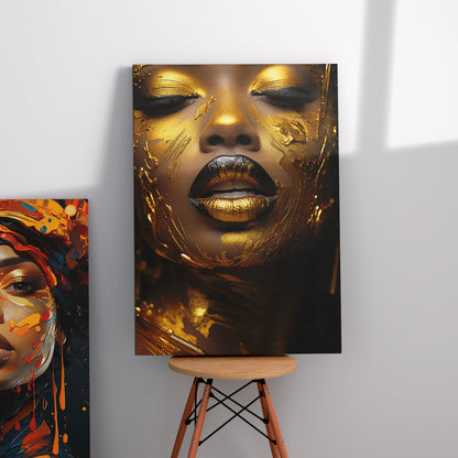 Golden Elegance - African Facial Art Canvas Print