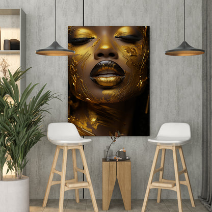 Golden Elegance - African Facial Art Canvas Print